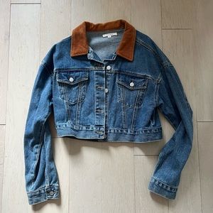 PacSun Blue and Brown Jean Jacket with Corduroy Collar